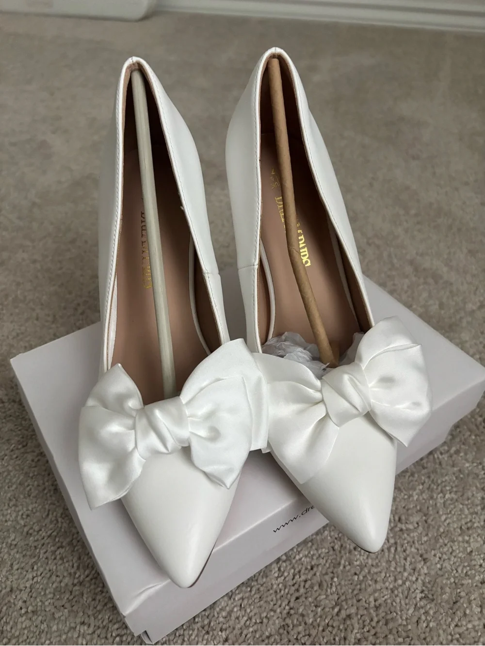 White Satin Bow heels